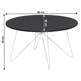 Masuta de cafea DacEnergy©, realizata din MDF si metal, forma rotunda, 80 x 80 x 45 cm, finisaj stejar negru si alb - - Roveli