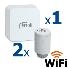 Kit controler gateway si 2 capete termostat smart pentru calorifer Ferroli, Wi-Fi, control de la distanta, siguranta pentru copii, detectare fereastra deschisa, afisaj digital, programabil, alb - - Roveli