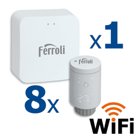 Kit controler gateway si 8 capete termostat smart pentru calorifer Ferroli, Wi-Fi, control de la distanta, siguranta pentru copii, detectare fereastra deschisa, afisaj digital, programabil, alb - - Roveli