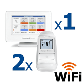 Kit termostat de ambient si 2 capete termostat smart pentru calorifer Honeywell Home, Wi-Fi, control de la distanta, siguranta pentru copii, detectare fereastra deschisa, protectie la inghet, afisaj digital - - Roveli