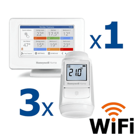 Kit termostat de ambient si 3 capete termostat smart pentru calorifer Honeywell Home, Wi-Fi, control de la distanta, siguranta pentru copii, detectare fereastra deschisa, protectie la inghet, afisaj digital - - Roveli