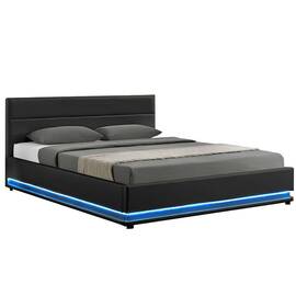 Pat matrimonial cu iluminare LED, negru, 160x200, BIRGET NEW - - Roveli