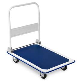 Carucior platforma transport marfa, constructie solida, din otel, capacitate de incarcare pana la 300 kg, 2 roti pivotante, 90 x 87 x 60 cm, alb si albastru - - Roveli