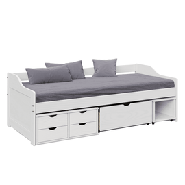 Pat cu spaţiu de depozitare, alb, lemn masiv, 90x200, MAXI NEW - - Roveli