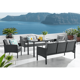 Set de grădină din ratan, 5 piese, negru / gri, LERON - - Roveli