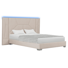Pat cu somiera si iluminare LED, 160x200, tesatura Velvet bej, ALTESA - - Roveli