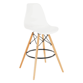 Scaun bar DacEnergy©, structura din lemn de fag si metal, sezut si spatar din plastic alb, fix, 54 x 54 x 108 cm - - Roveli
