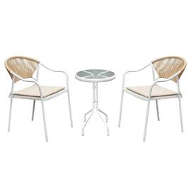 Set mobilier gradina DacEnergy©, constructie din otel, ratan tehnic, cu perne, 2 scaune, o masa, 46 x 71,5 cm, bej - - Roveli