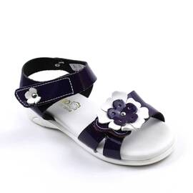 Sandale din piele naturala , lacuita , pentru fetite , cu flori 3257-MOV/X, Culoare (12): Mov, Marime (12): 27 - - Roveli