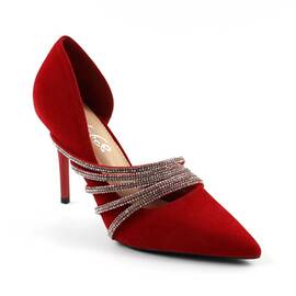 Pantofi eleganti de dama , decorati cu benzi stralucitoare 1957-28-RED, Culoare (12): Rosu, Marime (12): 38* - - Roveli