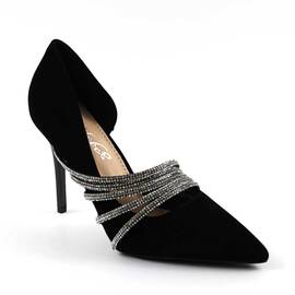 Pantofi eleganti de dama , decorati cu benzi stralucitoare 1957-28-BLACK, Culoare (12): Negru, Marime (12): 37* - - Roveli