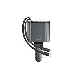 Incarcator auto XO SMART cu cabluri retractabile ,voltmeru, iesire USB-A si USB tip C  Cod: XO-CC62 - - Roveli