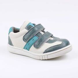 Pantofi sport , pentru copii , din piele naturala , cu talpa cusuta 1839-ALB/TURCOAZ, Culoare (12): Bleu, Marime (12): 25 - - Roveli