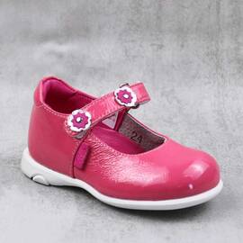 Pantofi usori , de copii , din piele naturala . lacuita , cu bareta decorata 1527-ROZ/X, Culoare (12): Roz, Marime (12): 26 - - Roveli