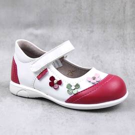 Pantofi usori , de copii , decorati cu flori , din piele naturala 1793-ALB/BORDO3, Culoare (12): Bordo, Marime (12): 25 - - Roveli