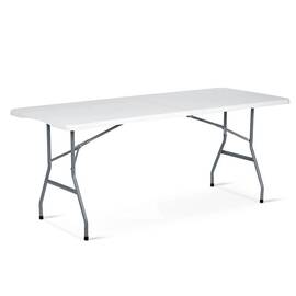 Masa de gradina pliabila, cadru durabil din otel, material PE si rezistent la UV, cu maner, 180 x 74 x 74 cm, alb - - Roveli