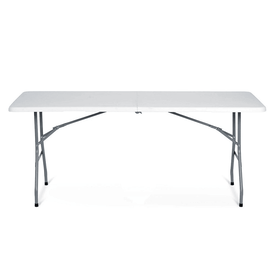Set de gradina pliabil DacEnergy©, cadru din otel, material PE si rezistent la UV, cu maner, lungimea 180 cm, o masa si 2 banci, alb - - Roveli
