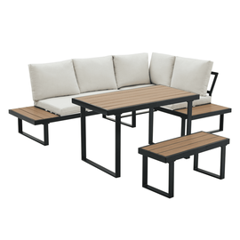 Set de gradina, negru/crem/stejar, FLOJD - - Roveli