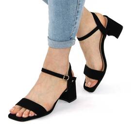 ​Sandale elegante de dama,din catifea, cu tocul mediu si patrat 980-26-BLACK - - Roveli