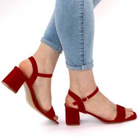​Sandale elegante de dama,din catifea, cu tocul mediu si patrat 980-26-RED, Culoare (12): Rosu, Marime (12): 39 - - Roveli