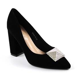 Pantofi eleganti de dama , cu brosa argintie 88416-11-BLACK, Culoare (12): Negru, Marime (12): 38* - - Roveli
