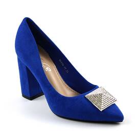 Pantofi eleganti de dama , cu brosa argintie 88416-11-BLUE, Culoare (12): Albastru, Marime (12): 37* - - Roveli