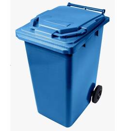 Pubela mobila DacEnergy©, construita din plastic, cu roti, rezistent la actiunea razelor ultraviolete, frig, caldura, capac plat cu deschidere la 270 grade, 240 L, 736 x 579 x 1030 mm, albastra - - Roveli