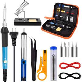 Set Profesional 15 Piese pentru Lipire – Pistol de Lipit, Suport cu Arc, Varfuri Interschimbabile, Pompa cositor, Penseta si Accesorii Complete in Husa Portabila - - Roveli