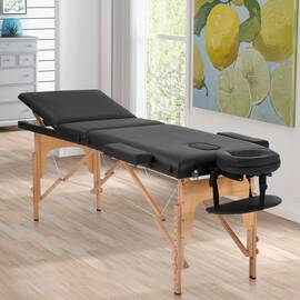 Masa de masaj pliabila, 3 zone, cadru lemn, spuma 5cm, inaltime 55-76cm, piele ecologica, dimensiuni 60x213cm, culoare Neagra - - Roveli
