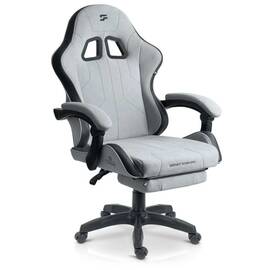 Scaun de gaming, tapiteria EmbrONE™, suport extensibil pentru picioare, functia de inclinare a spatarului, ergonomic, reglare a inaltimii 102-122 cm, gri deschis - - Roveli