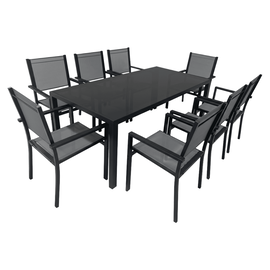 Set de gradina din 9 piese, gri/negru, aluminiu, KESIOS - - Roveli