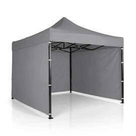Pavilion de gradina, cu 3 pereti, fabricat din PVC, constructie din otel, acoperisul din PVC 1280D – 100% impermeabil, filtru UV UPF50+, 3 x 3 m, gri - - Roveli