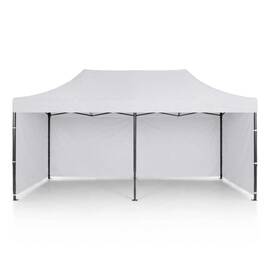 Pavilion de gradina, cu 3 pereti, fabricat din PVC, constructie din otel, acoperisul din PVC 1280D – 100% impermeabil, filtru UV UPF50+, 3 x 6 m, alb - - Roveli
