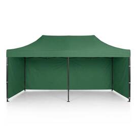 Pavilion de gradina, cu 3 pereti, fabricat din PVC, constructie din otel, acoperisul din PVC 1280D – 100% impermeabil, filtru UV UPF50+, 3 x 6 m, verde - - Roveli