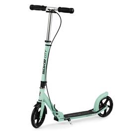 ​Trotineta, din aluminiu, inaltime reglabila, frana de picior si de mana, pliabila, roti 200 x 30 mm, picior pentru parcare, verde, 98 cm - - Roveli
