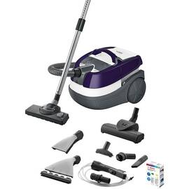 RESIGILAT: Aspirator cu aspirare uscata si umeda, cu spalare, capacitate rezervor apa 5 l, filtru EPA, tup telescopic metalic, 3 accesorii mici, 1700 W, alb si mov - - Roveli