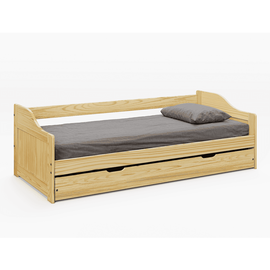 Pat cu pat suplimentar extensibil, natural, din lemn masiv, 90x200, LAURA NEW - - Roveli
