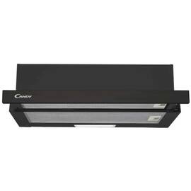 RESIGILAT: Hota telescopica Candy, incorporabila, 1 motor, 332 mc/h, latime 60 cm, filtru din aluminiu, butoane push, lumina LED, neagra - - Roveli