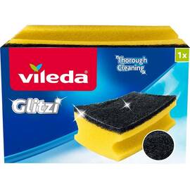 Burete vase, spuma poliuretanica si fibra abraziva, curatare intensiva, 1 buc, galben si negru - - Roveli
