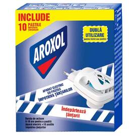 Aparat electric Aroxol, plastic, anti tantari, 10 pastile incluse, alb si albastru - - Roveli