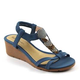 Sandale de dama cu accesoriu auriu SRCB01-JEANS - - Roveli