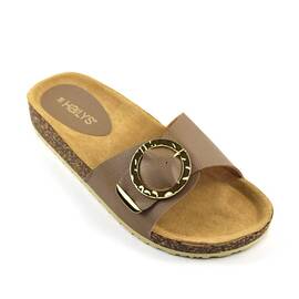 ​Papuci casual de dama , cu catarama aurie FB2009-BEIGE, Culoare (12): Bej, Marime (12): 39* - - Roveli