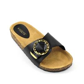 ​Papuci casual de dama , cu catarama aurie FB2009-BLACK, Culoare (12): Negru, Marime (12): 40* - - Roveli