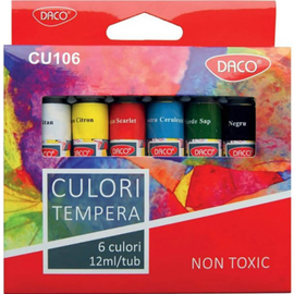 Culori tempera, tub 12 ml, 6 culori/set, DACO - - Roveli