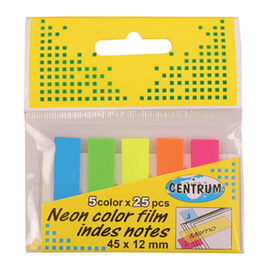 Index autoadeziv plastic, 45 x 12 mm, 5 culori neon/set, CENTRUM - - Roveli