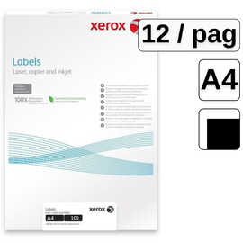 Etichete autocolante albe, colturi drepte, 12 buc/A4, 100 coli/top, XEROX - - Roveli