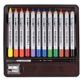 Creioane colorate KOH-I-NOOR Wax Aquarell, cutie metalica, 12 culori/set - - Roveli