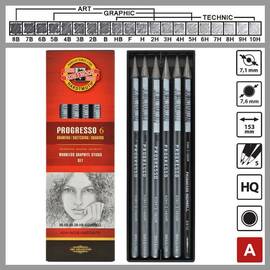 Set creioane grafit fara lemn Progresso 6 buc/set K8915-06 - - Roveli