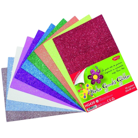 Hartie Gumata Glitter Autoadeziva DACO 10 coli, 10 culori/set, 20x30cm - - Roveli