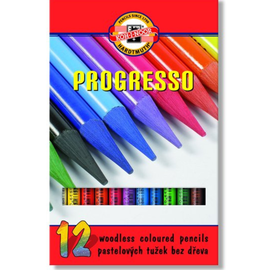 Creioane colorate fara lemn, KOH-I-NOOR Progresso, 12 culori/set - - Roveli